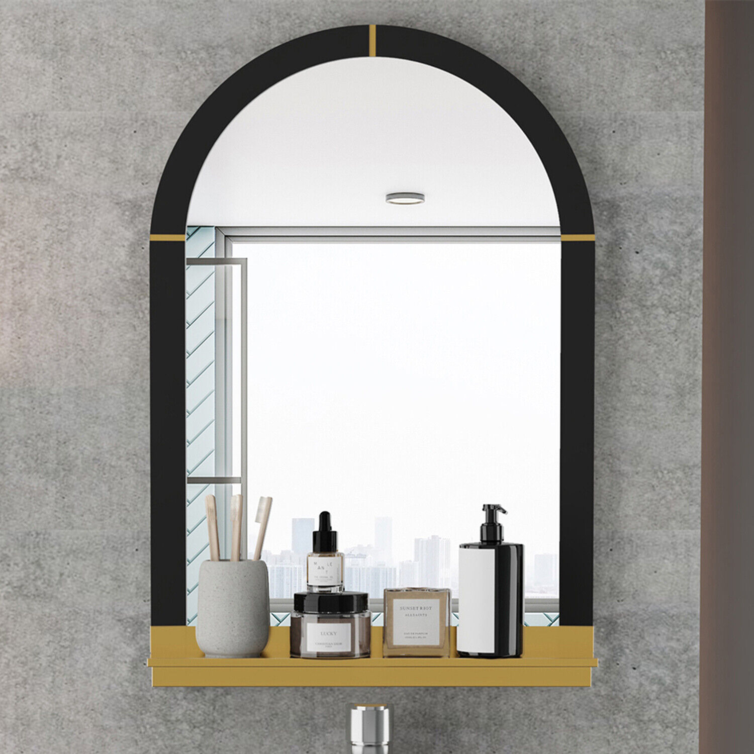 Wisfor Retro Wall Mounted Mirror with Shelf Black Frame for Bathroom Bedroom 