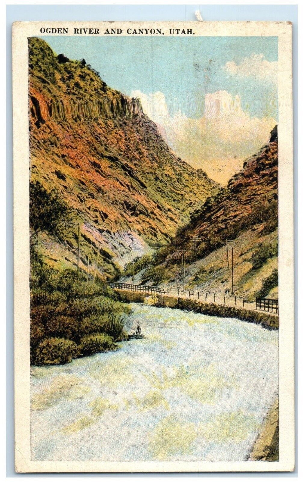 1920 Scenic View Ogden River Mountains Road Street Canyon Utah Antique Postcard