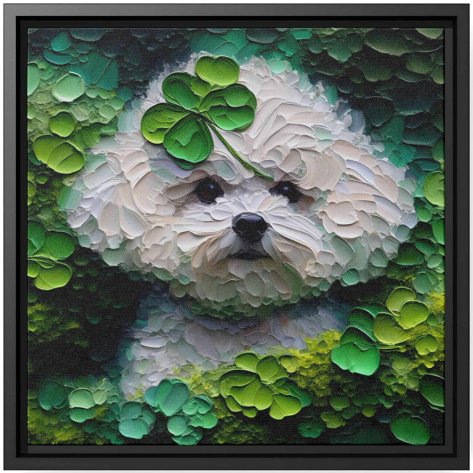 Wall Art Decor Canvas Print Oil Painting Dog Bichon Frise Irish Green Leaf