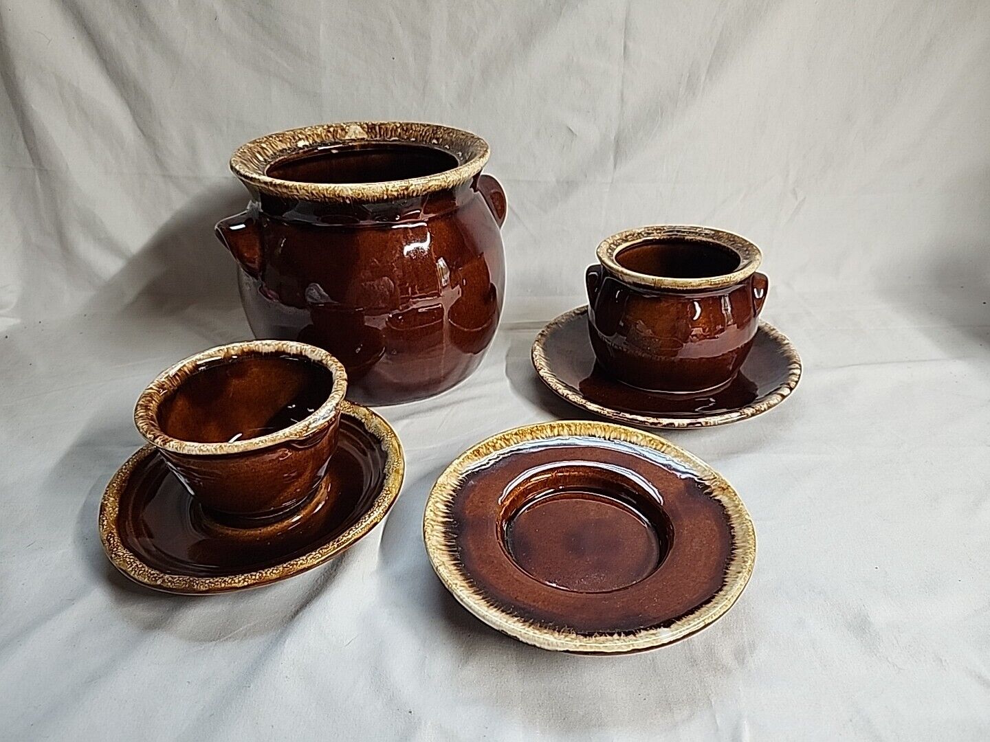 Vintage Lot Of USA Brown Drip Hull Soup Bowl Maple Leaf Monmouth Pot Ramekin 