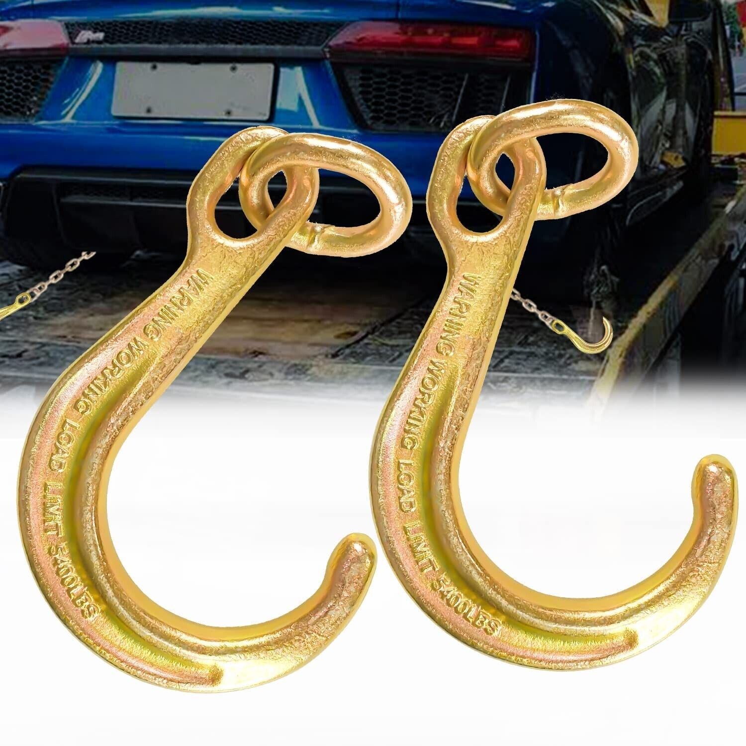 2 Pack 8 In J Hook,Short Tow Hook on Coupling Link,Yellow Zinc Plated J Tow Hook