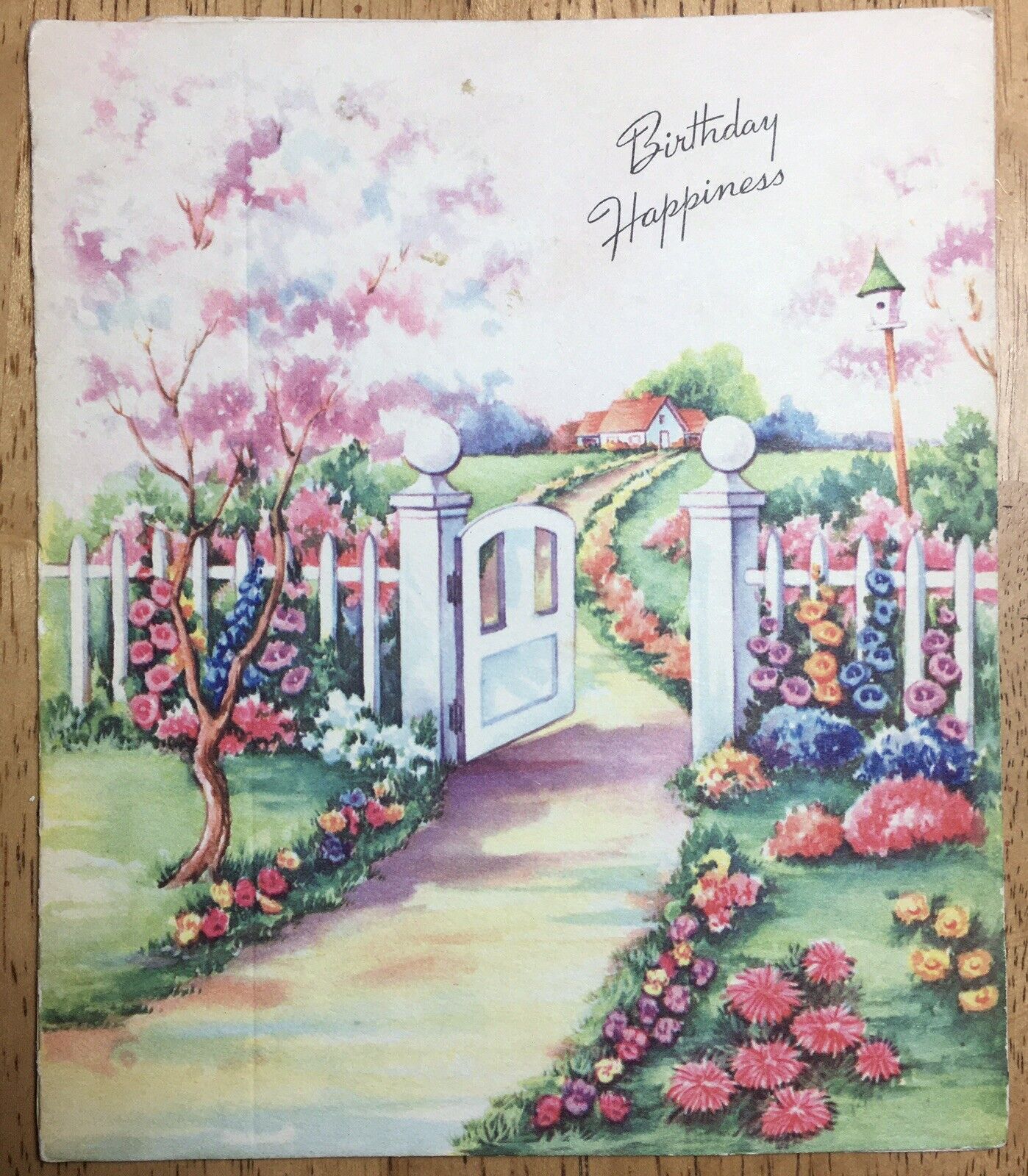 Vintage A.G.C.C. Birthday Happiness Card, Flowers, 3D Landscape, Fold-Out Pop Up