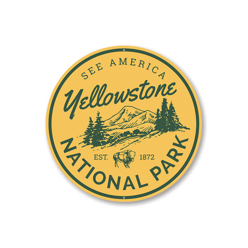 See America National Park Sign, Yellowstone Established Year Aluminum Sign