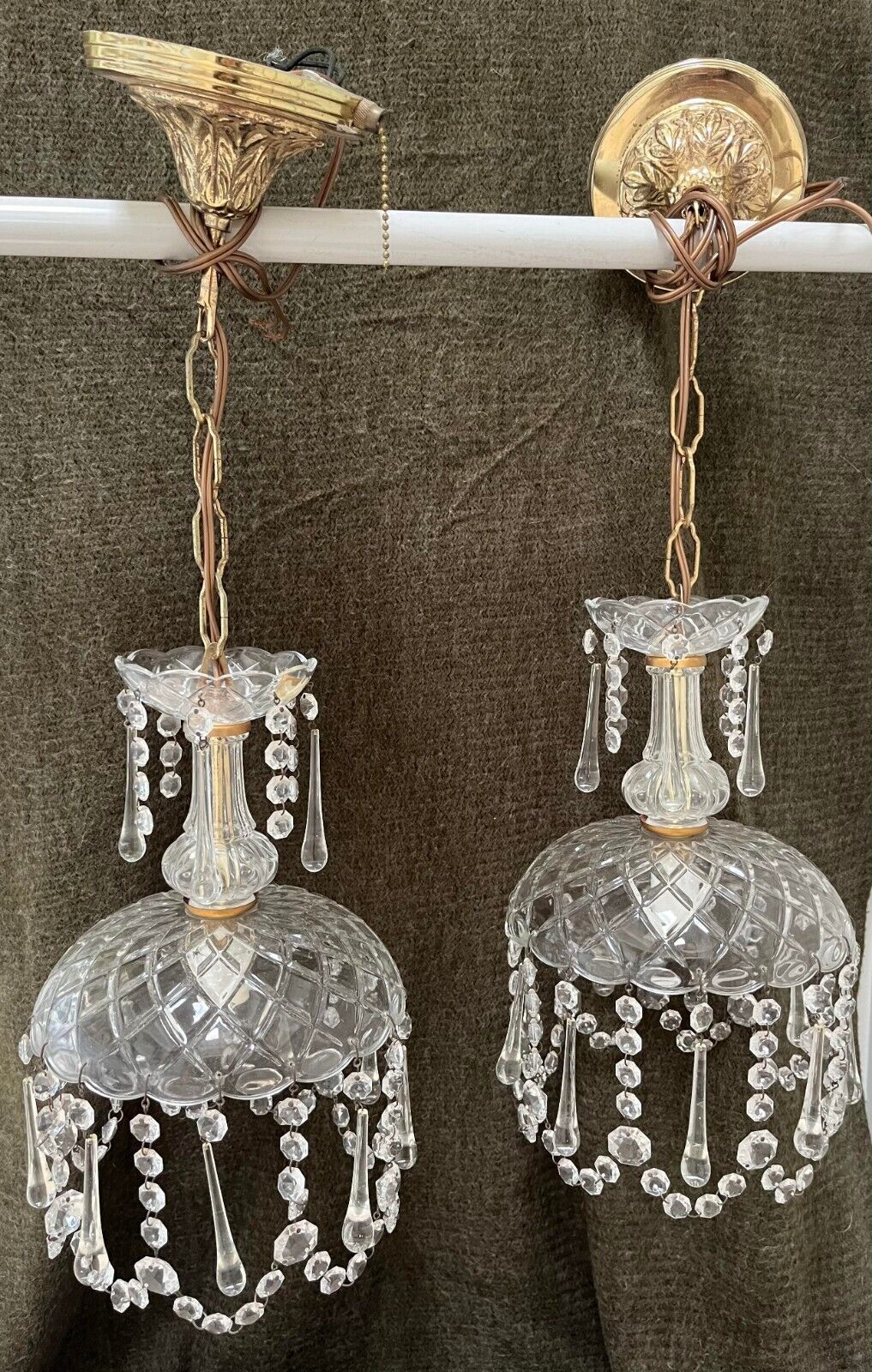 pair (2) small vintage parlor boudoir crystal chandeliers sconces or ceiling