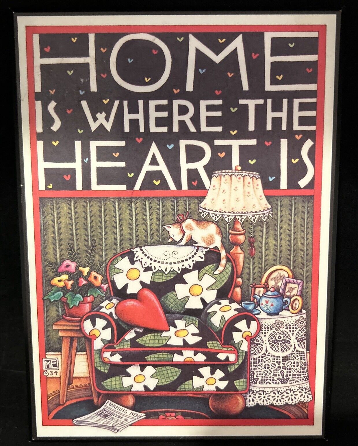 Vintage Mary Engelbreit Colorplak Home Is Where The Heart Is Hanging plaque 1984