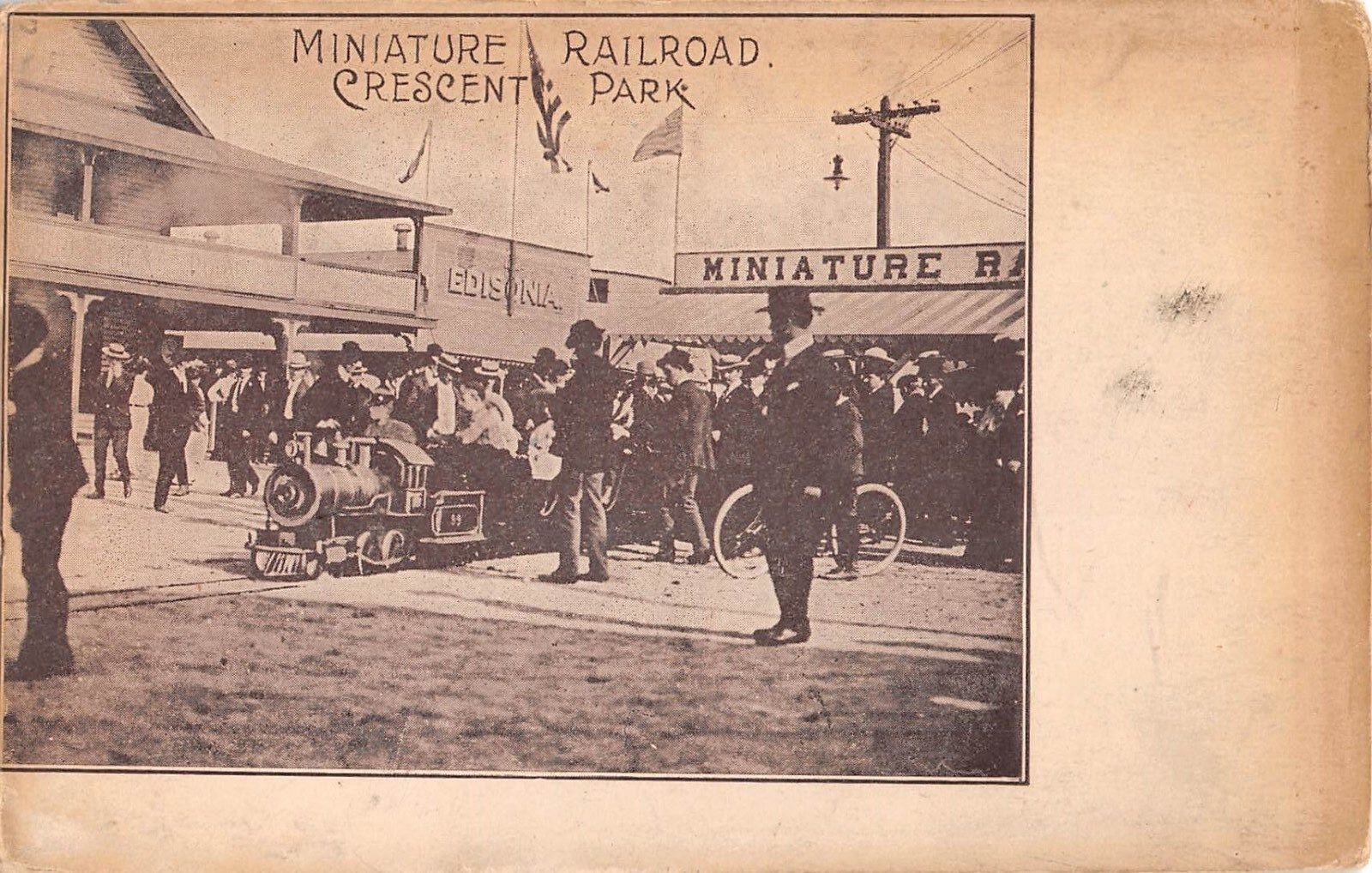 c.1905 Miniature Railroad Crescent Park RI post card Amusement Park