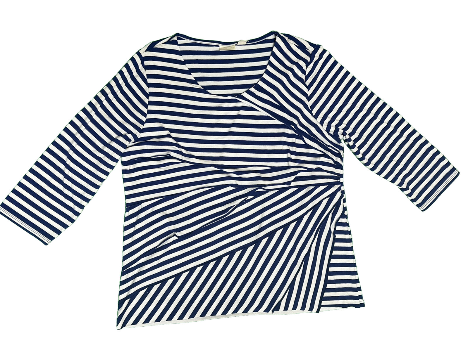 Chicos Size 2 Blue White Striped Layered Top 3/4 Sleeve