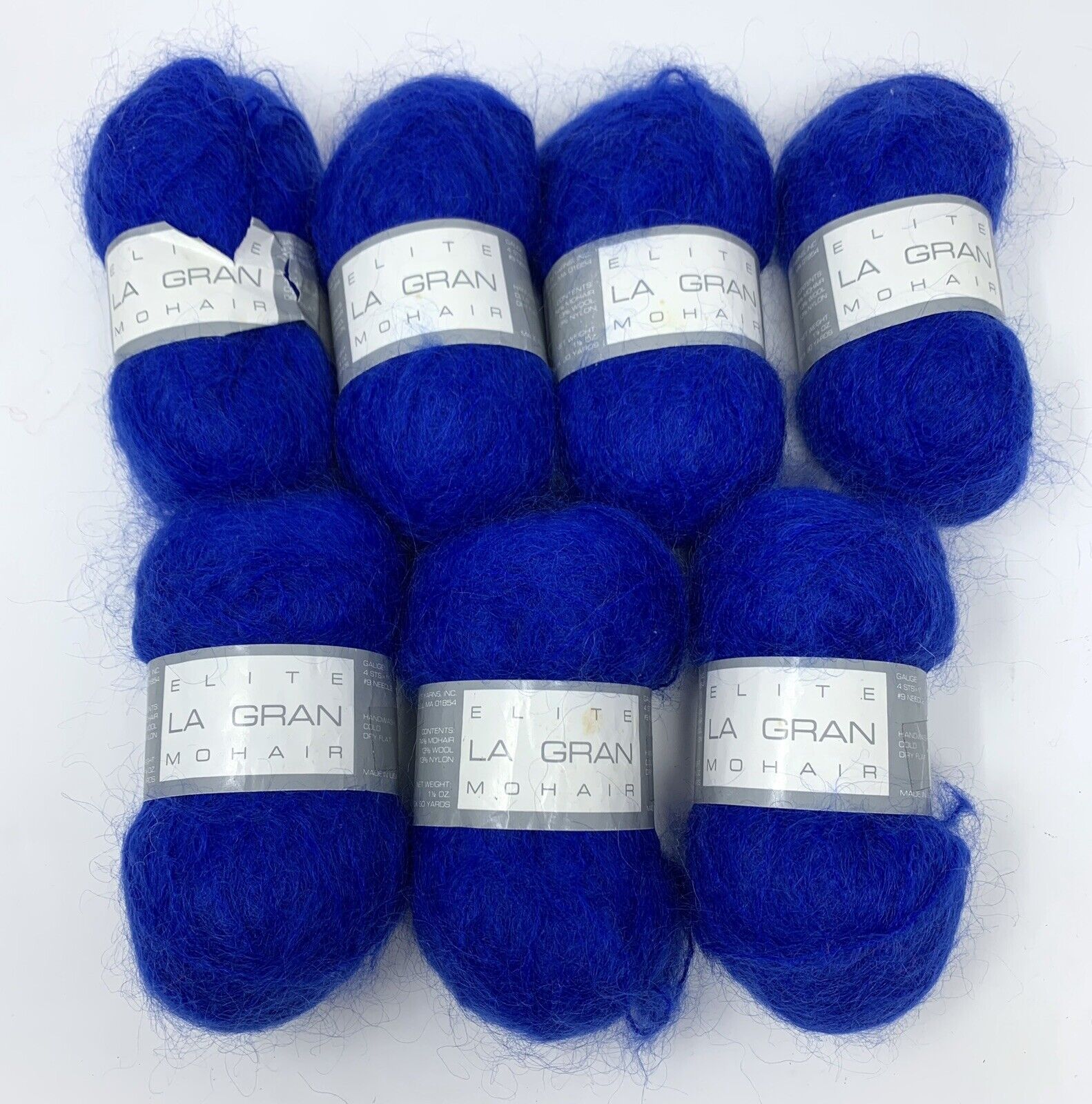 Lot of 7 Skeins Elite La Gran 74% Mohair Yarn in Royal Blue Vintage Same Lot