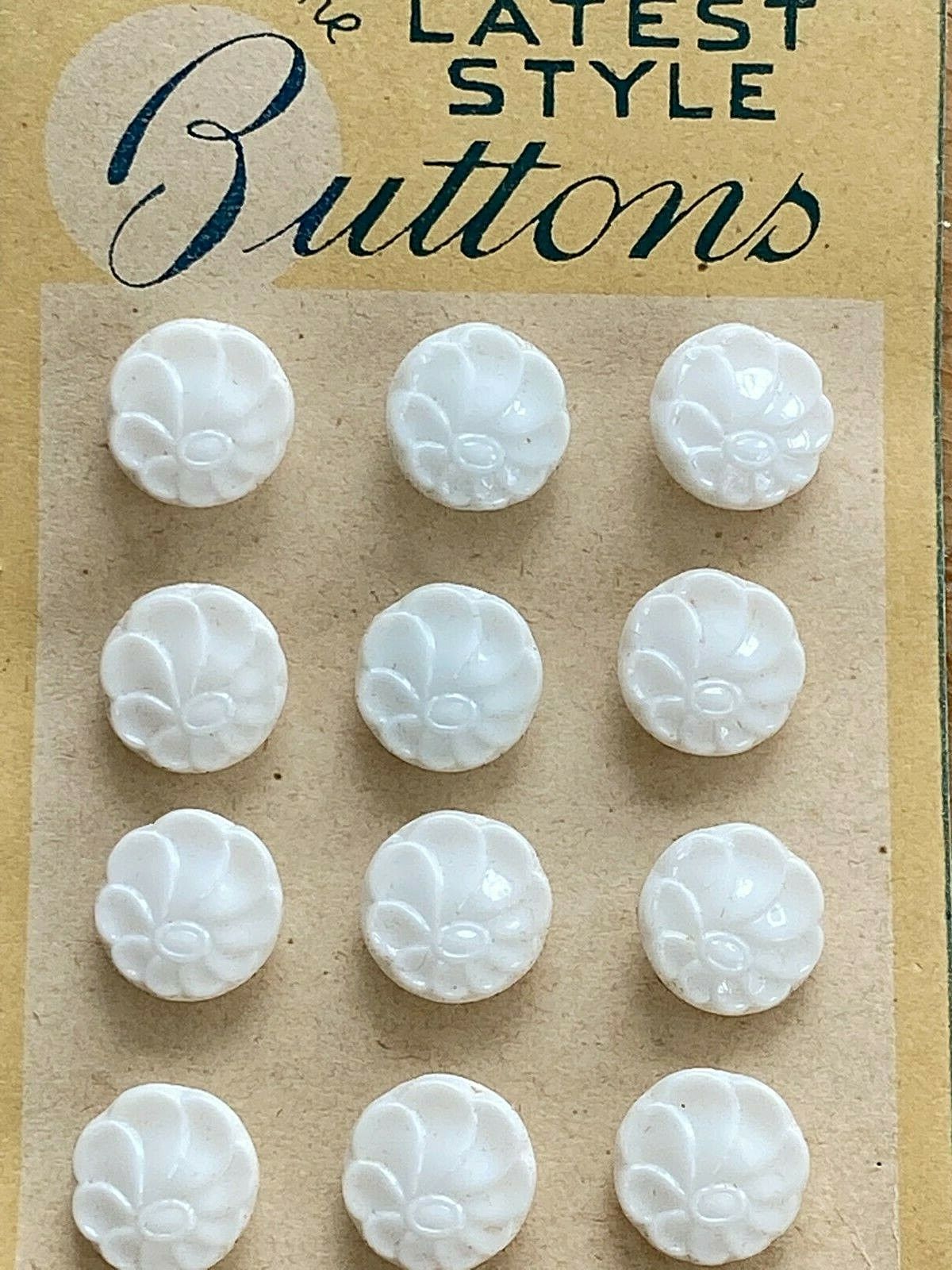 Vintage Glass Buttons - 12 White Glass Flower 1/2\