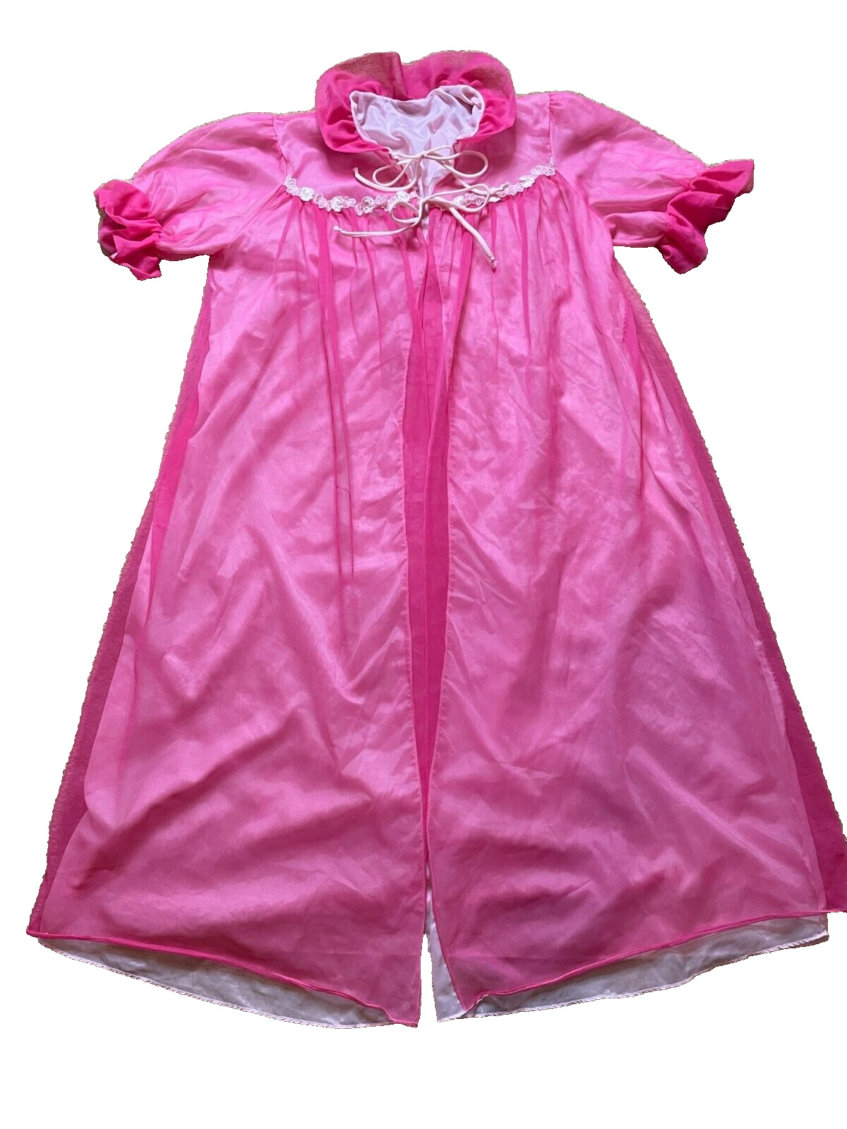 Vintage 60s MCM Barbiecore Nylon USA Pink Peignoir Robe Housecoat Negligee M