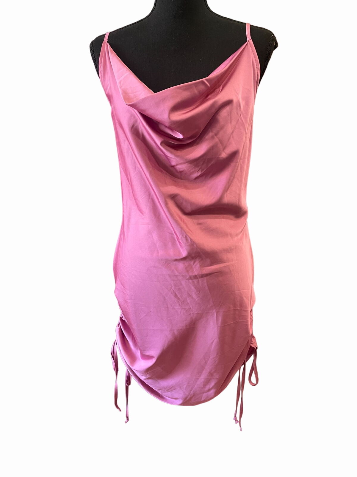 Kendall & Kylie nightclub dress Large slinky ruched rose silky cinched bodycon