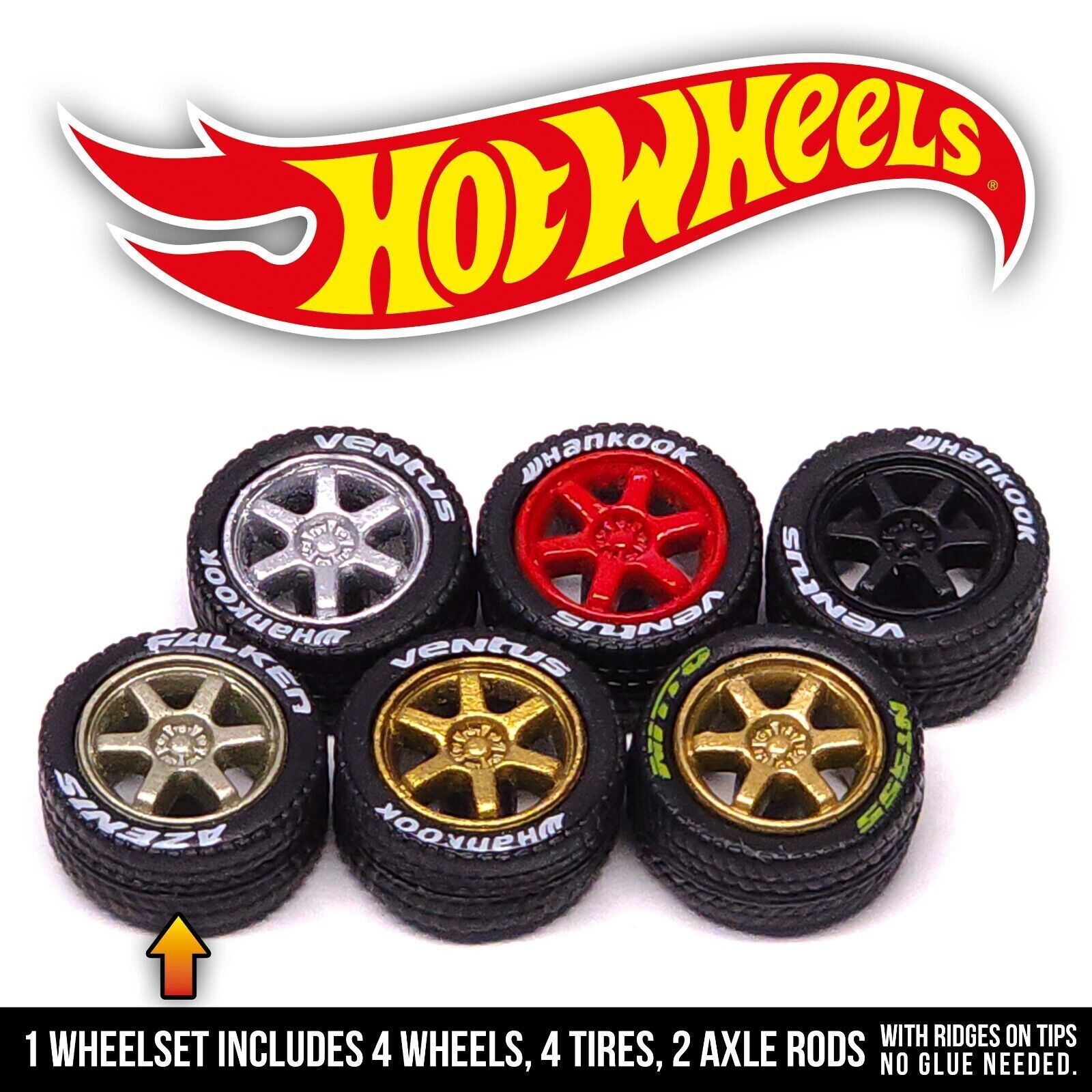 1/64 Scale 6 SPOKE TE37 v8 Real Riders Wheels Rims Tires Set for Hot Wheel
