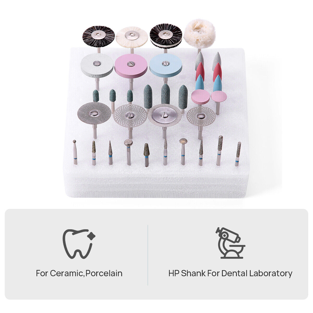 Dental Lab Polishing HP Kit Diamond Burs Brush For Composite Ceramics Porcelain
