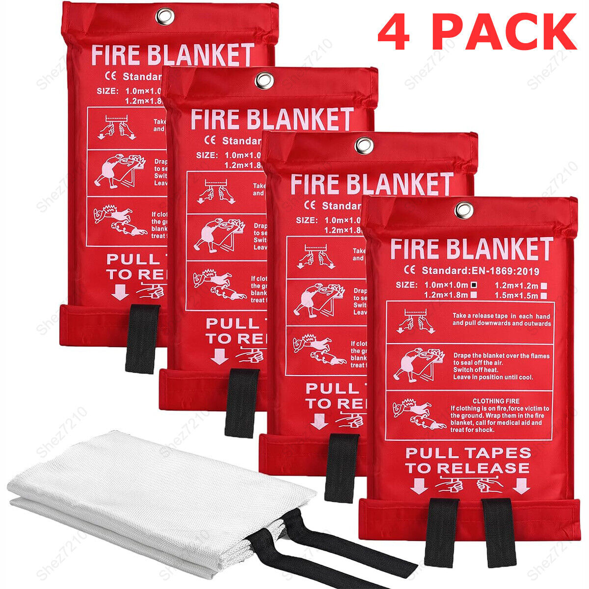 4 PACK FIRE BLANKET Fiberglass Hero Emergency Home Retardant Prepared 39''x39'' 