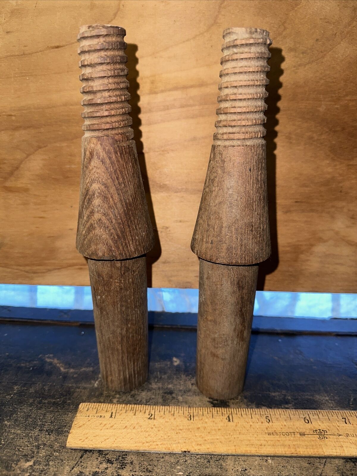 2 vintage wood (threaded pegs/ posts) For Telephone insulators Great Shape