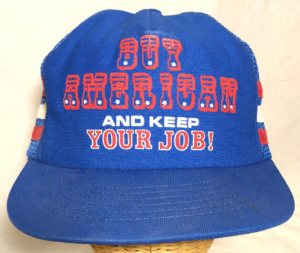 Vintage Three Stripe Trucker Snapback Cap Hat Buy American and Keep Your Job