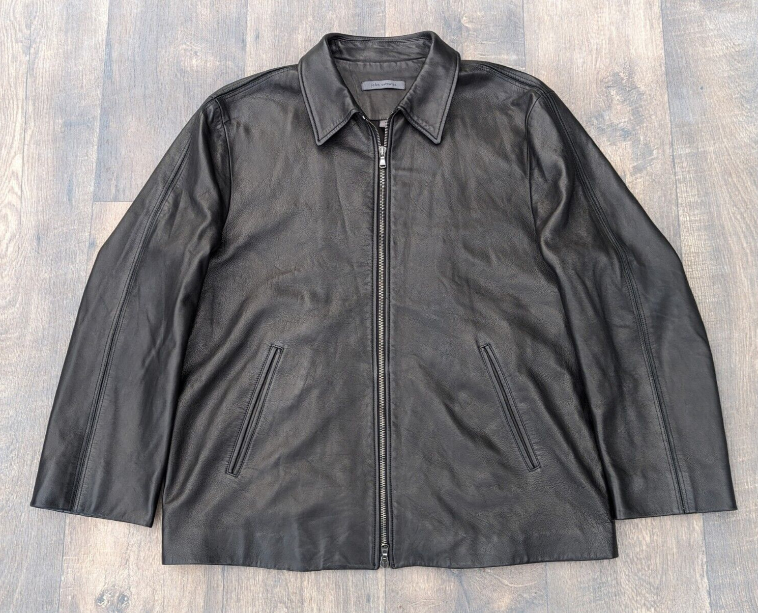 John Varvatos Mens Lambskin Black Leather Jacket Italy 52 42