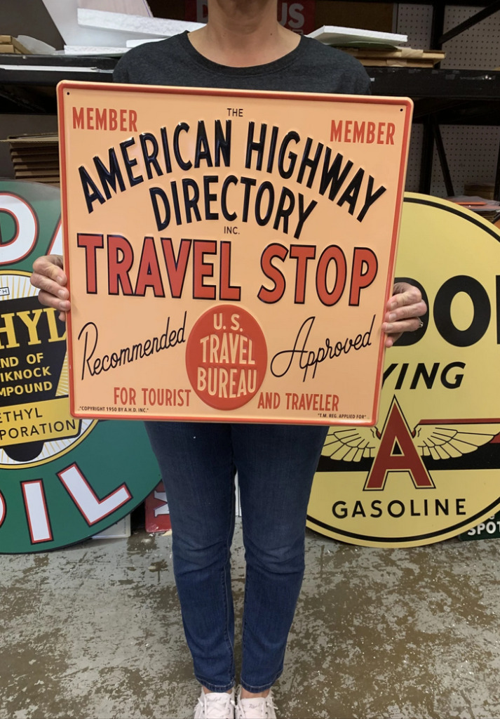 Antique Vintage Old Style Sign Travel Stop Made in USA