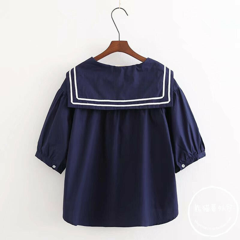 Japanese College Navy Collar Blouse Striped Loose Shirt T Shirt Tee Top Casual