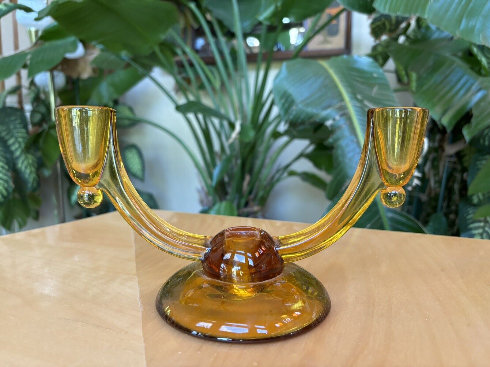Viking Glass New Martinsville #453 Amber Rhapsody Candlestick Gold Excellent