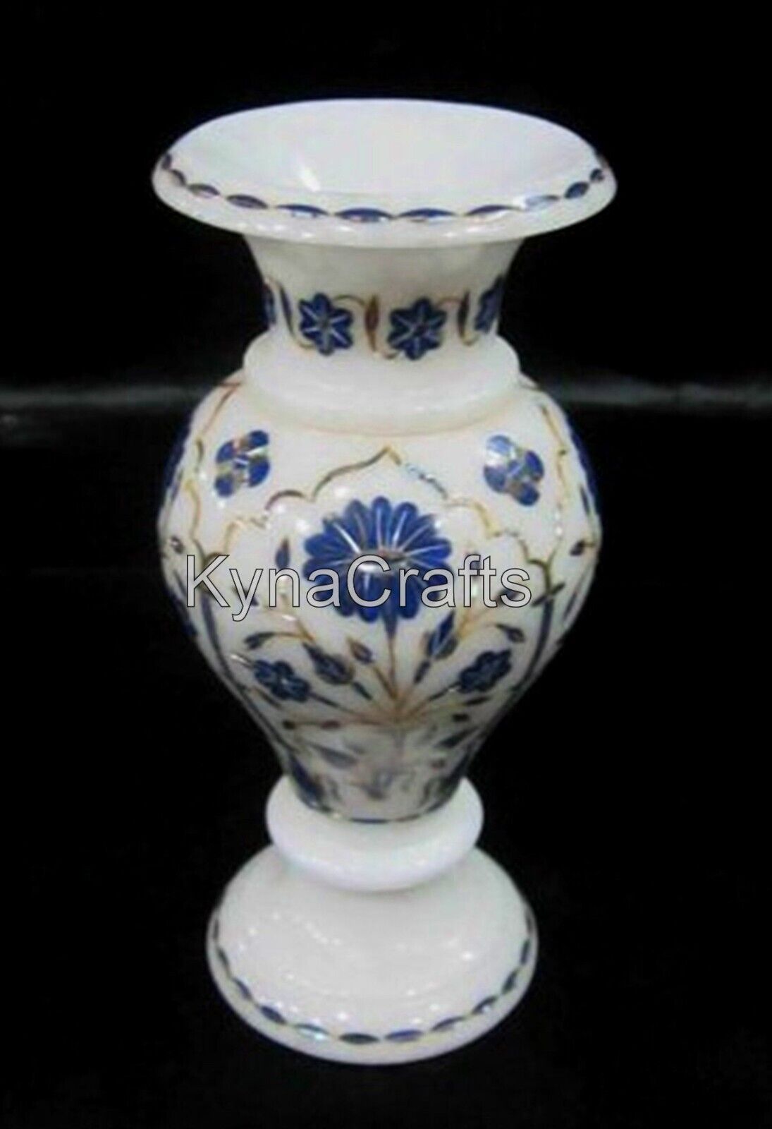 8 Inches Flower Pot Inlaid with Floral Design White Marble Giftable Vase for Her