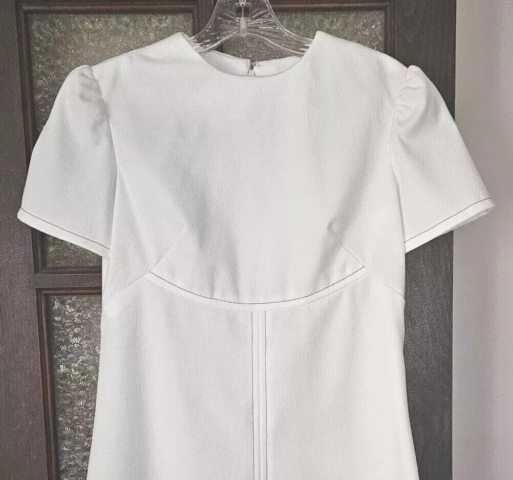 Vintage Homemade 60s 70s White Topstiched Empire Waist Mod Go Go  Dress