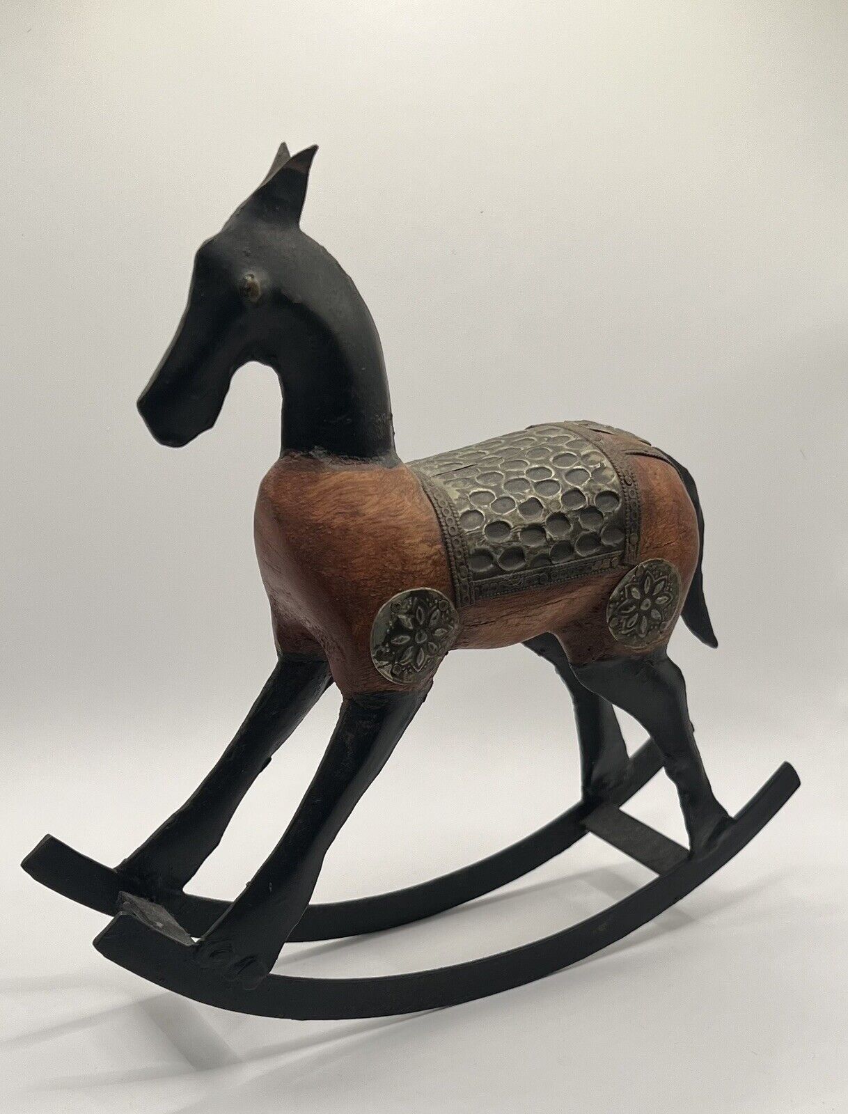 Vintage Cast Iron And Wood Rocking Horse