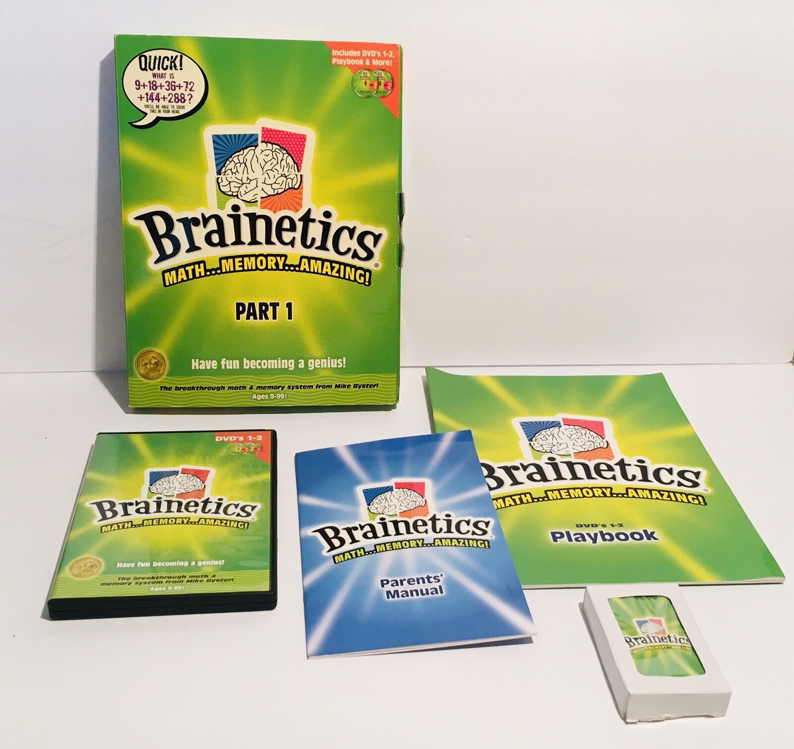 BRAINETICS PART 1: MATH MEMORY AMAZING DVD 1 & 2 with Playbook Become a Genius