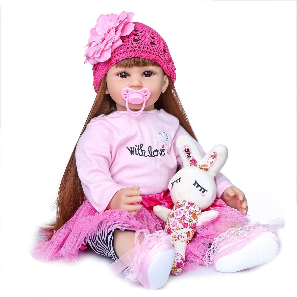 60CM REBORN TODDLER DOLL High Quality Beautiful Girl with Long Hair Gift Toy New