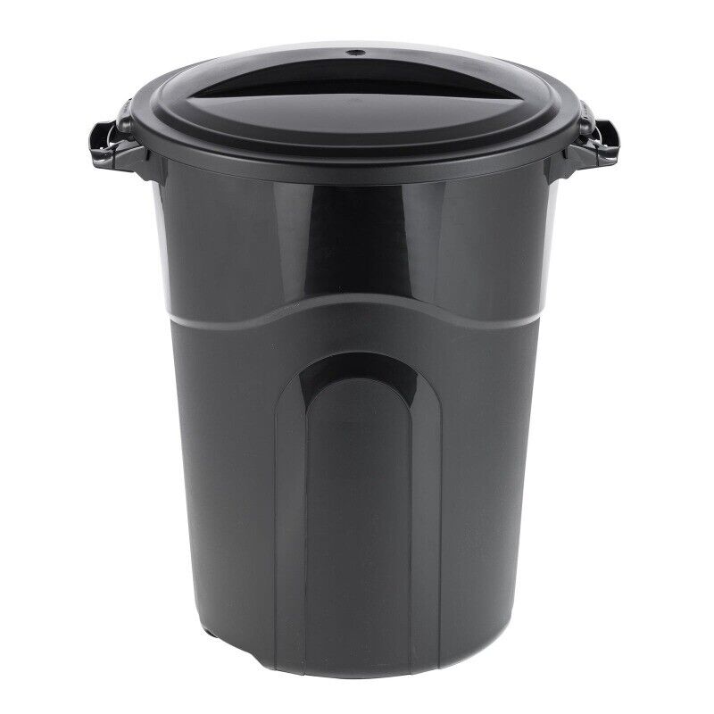 32 Gallon Heavy Duty Plastic Garbage Can, Included Lid, Black