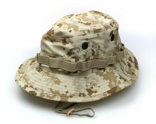 Military Issued USMC Tan Digital Marpat Boonie Hat with Logo-NEW