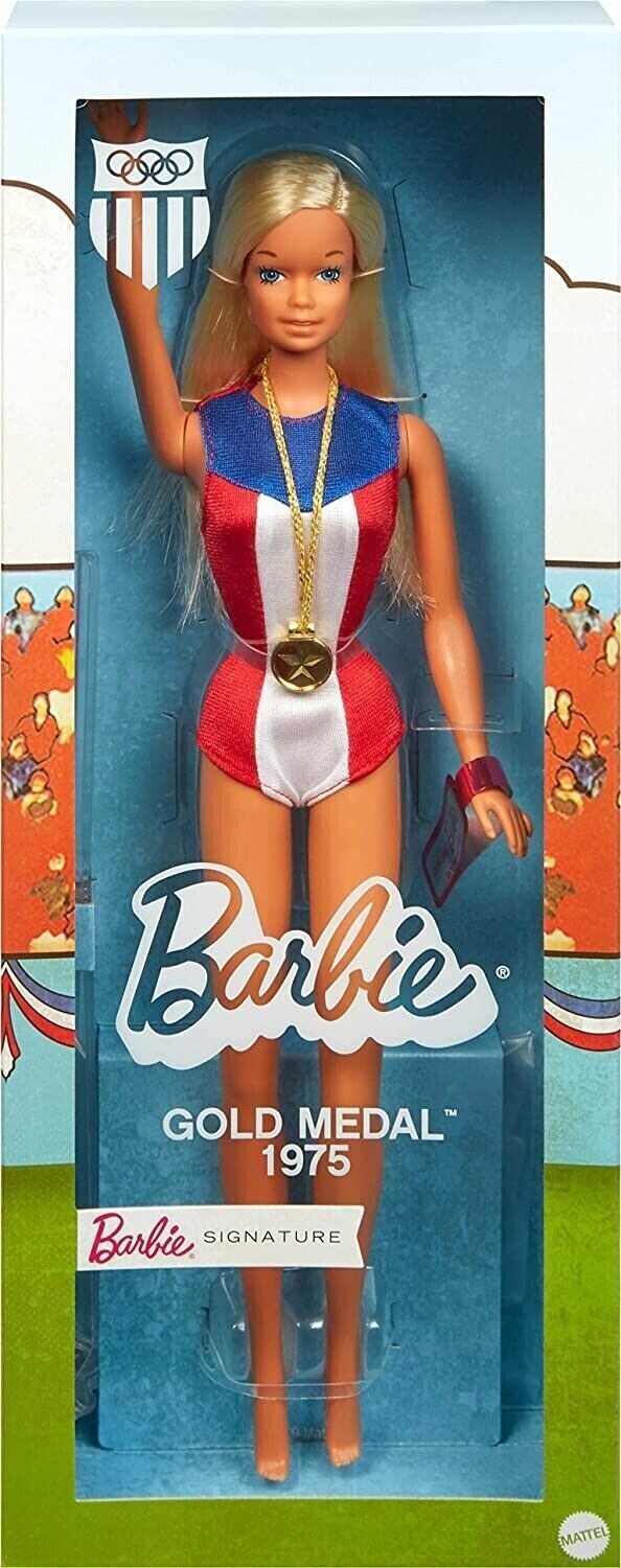 Barbie 1975 Gold Medal Doll Reproduction Wearing Olympics Theme & Gold Medal NIB
