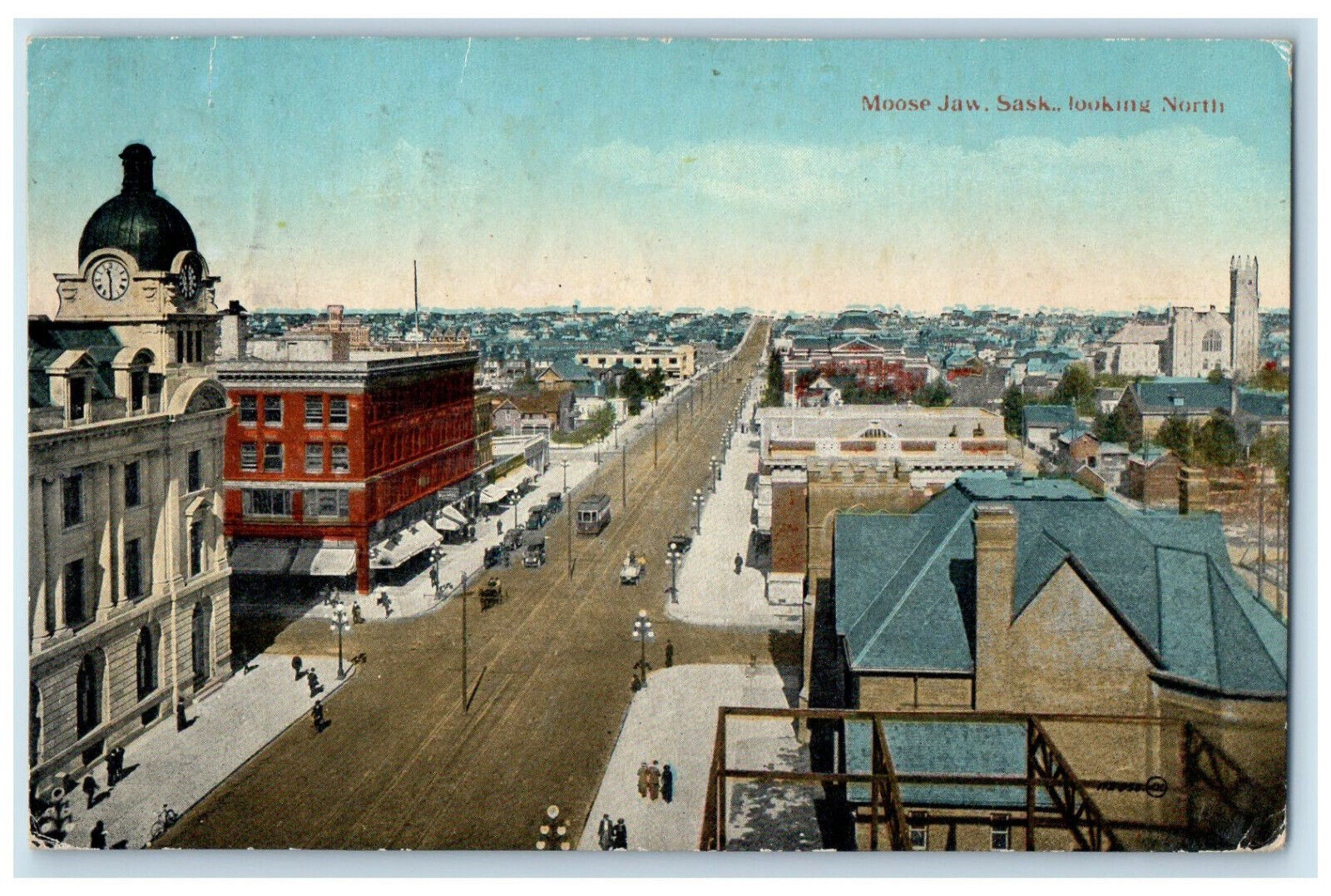 1917 Aerial View Moose Jaw Saskatchewan Looking North Canada Posted Postcard