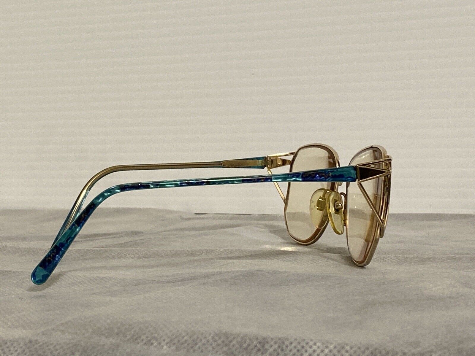 Beautiful Vintage Gold And Turquoise Aviator Eyeglass Frames RARE Unknown Maker