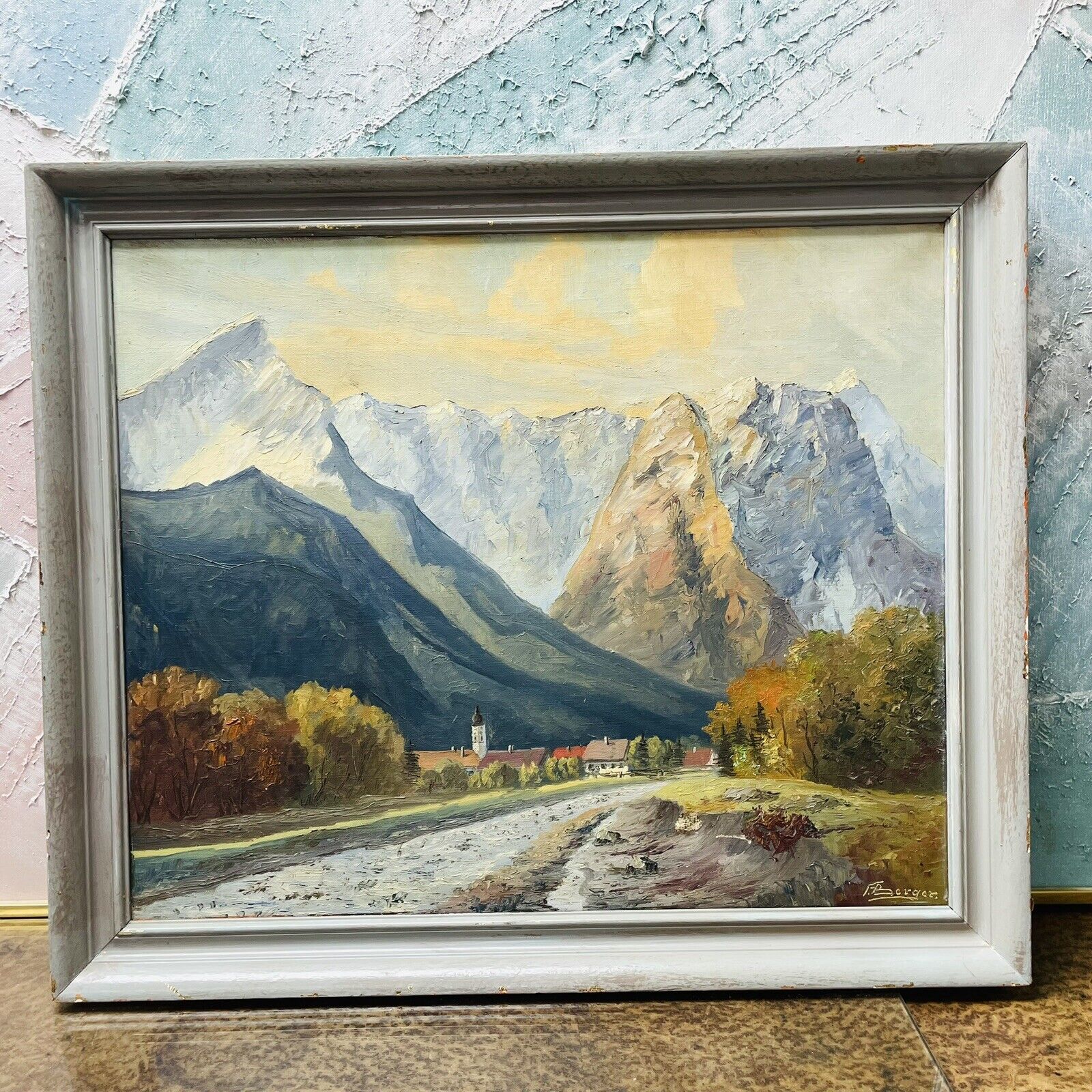 Stunning Watercolor Alps European 22” x 26.5” Framed Painting Gorgeous