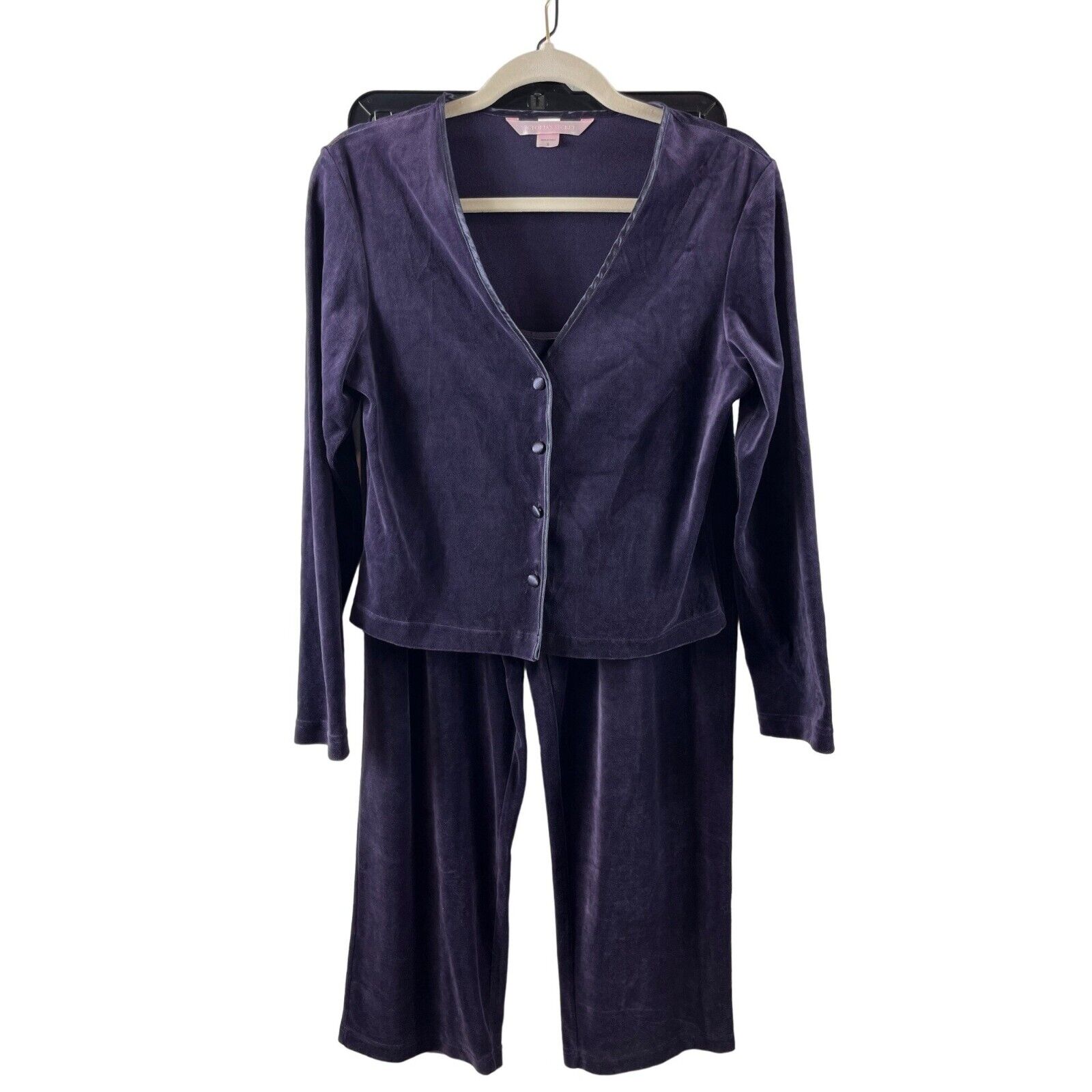Vintage Victoria\'s Secret Purple Velour 3 Piece Pajama Set Small Crop Top Y2K