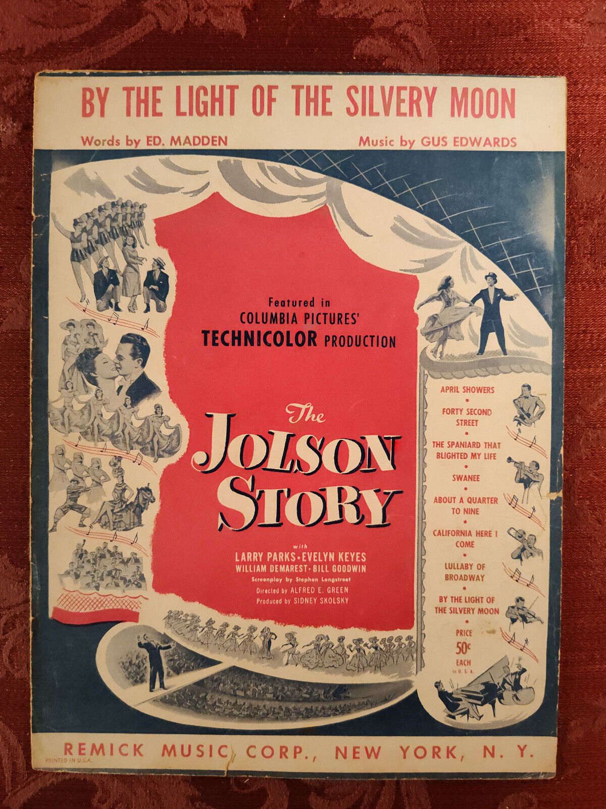 RARE Sheet Music By The Light Of The Silvery Moon Jolson Story Madden Edwards