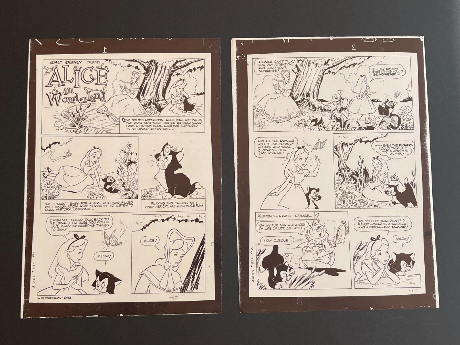 1955 Walt Disney - Production Art Proof Pages - Alice In Wonderland - Gold Key