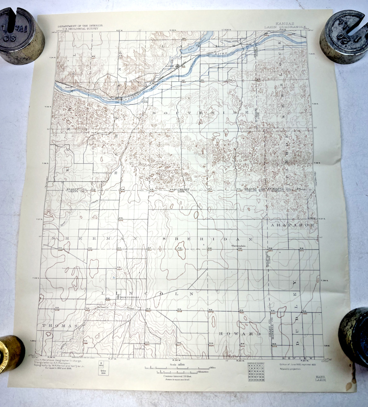 Vintage 1933 Topographic Map - Lakin, Kansas - 19.75\
