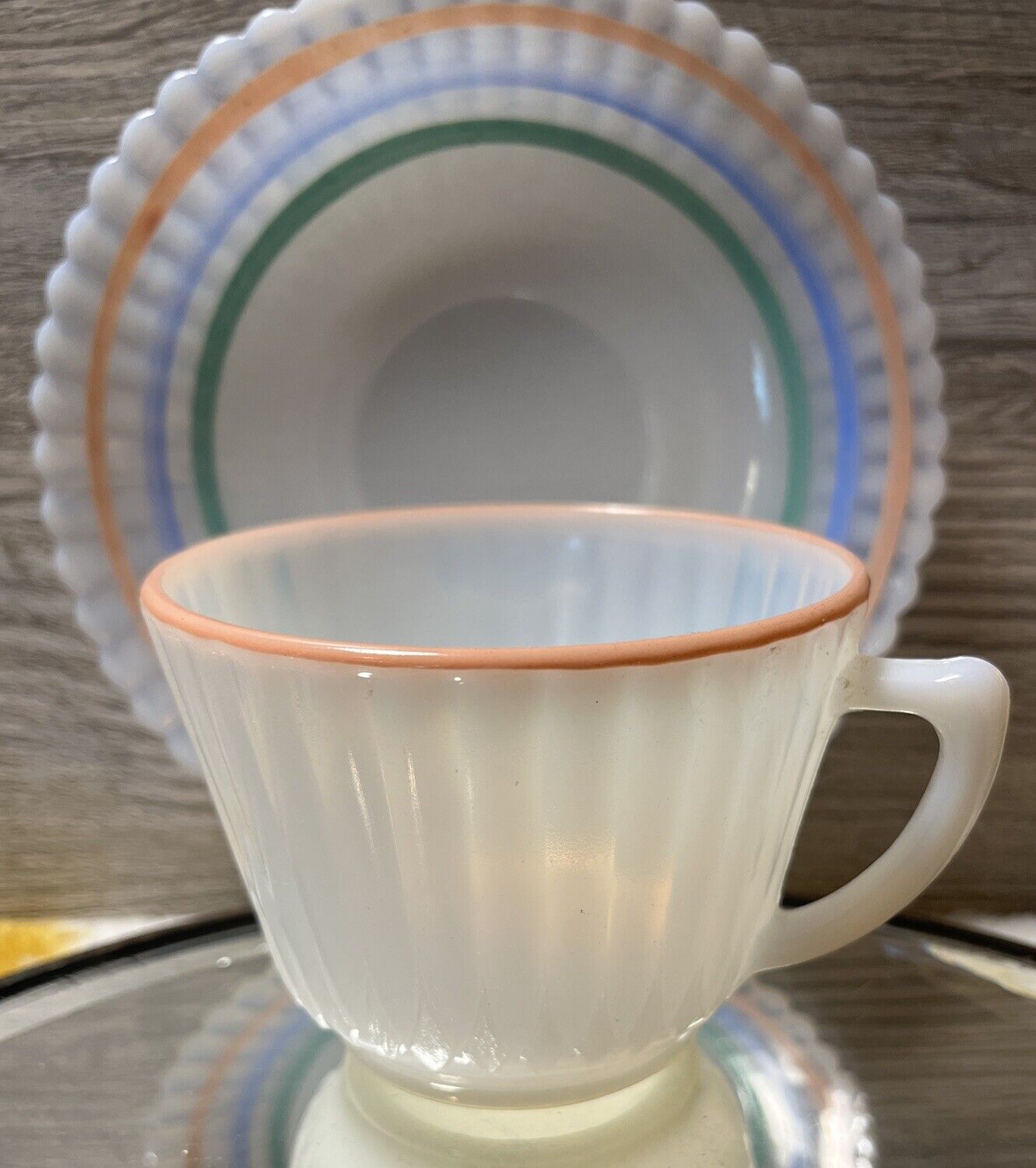 Macbeth Evans Petalware Pastel Stripe Cup & Saucer Set 5.75” Beautiful -vintage