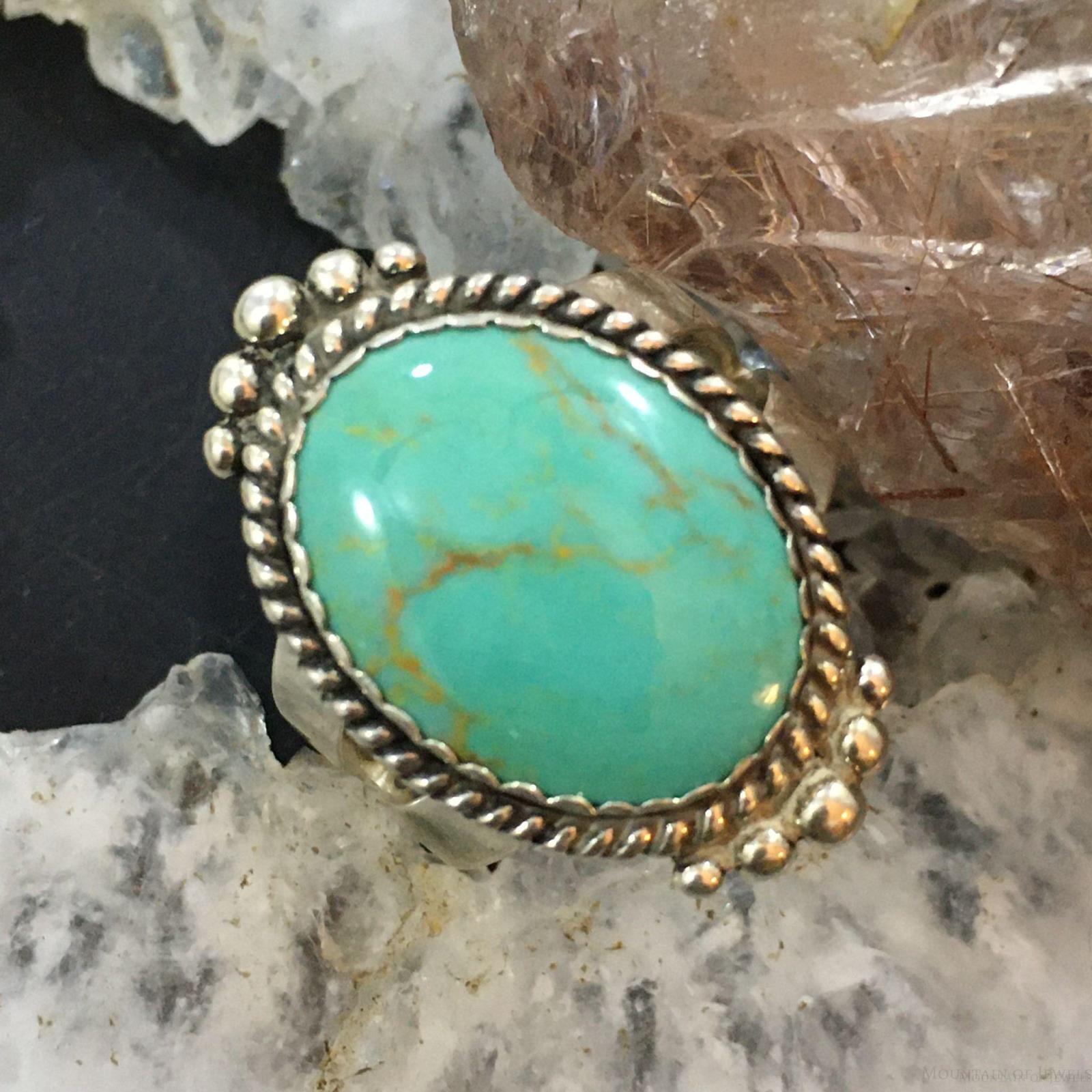 Carolyn Pollack Sterling Silver Oval Green Turquoise Decorated Ring For Women