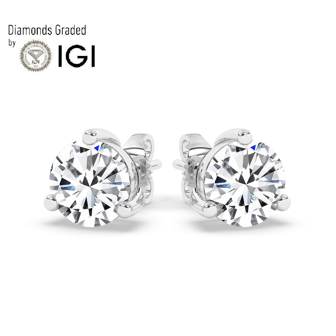 IGI,F/VS1, 4 CT ,Solitaire Lab-Grown Round Diamond Studs Earring, 950 Platinum