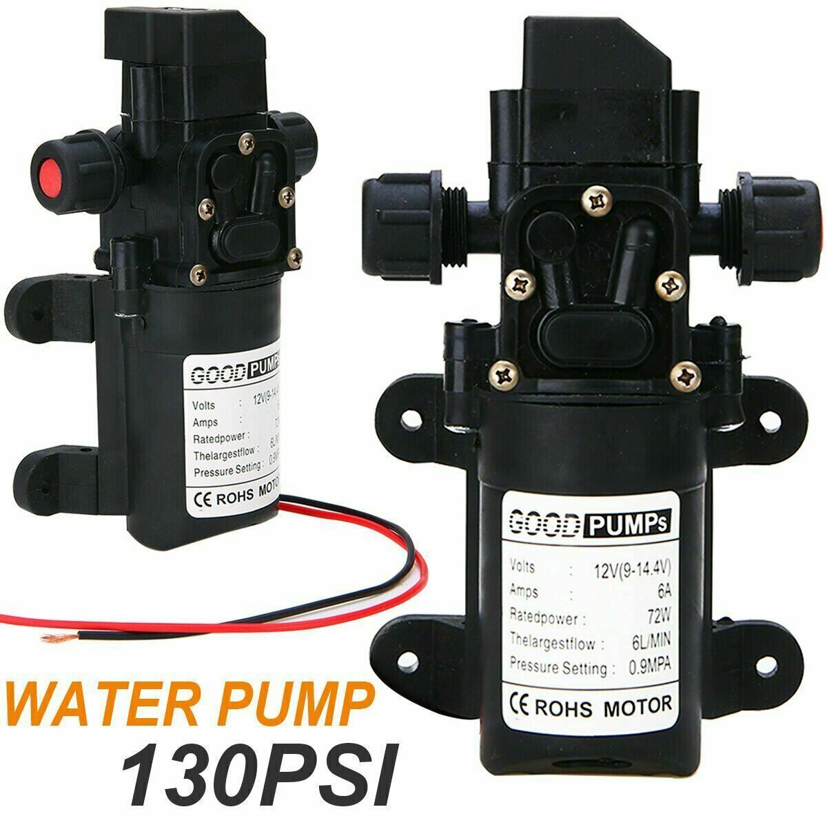 12V Water Pump 130PSI Self Priming Pump Diaphragm High Pressure Automatic Switch