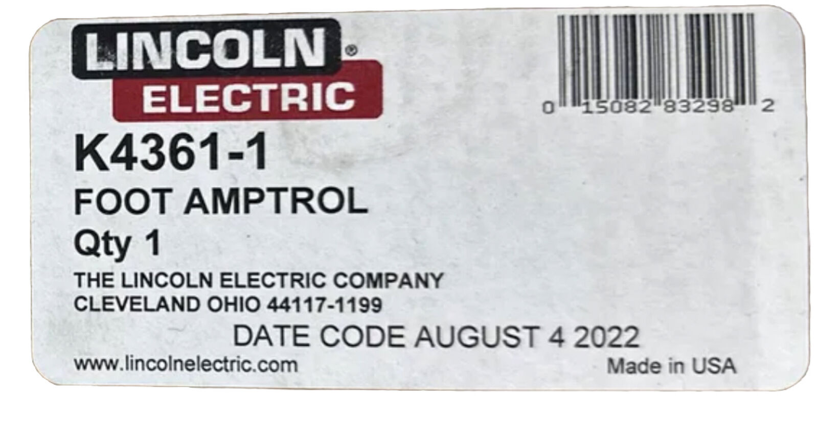 Lincoln Electric K4361-1 Foot Amptrol Pedal.