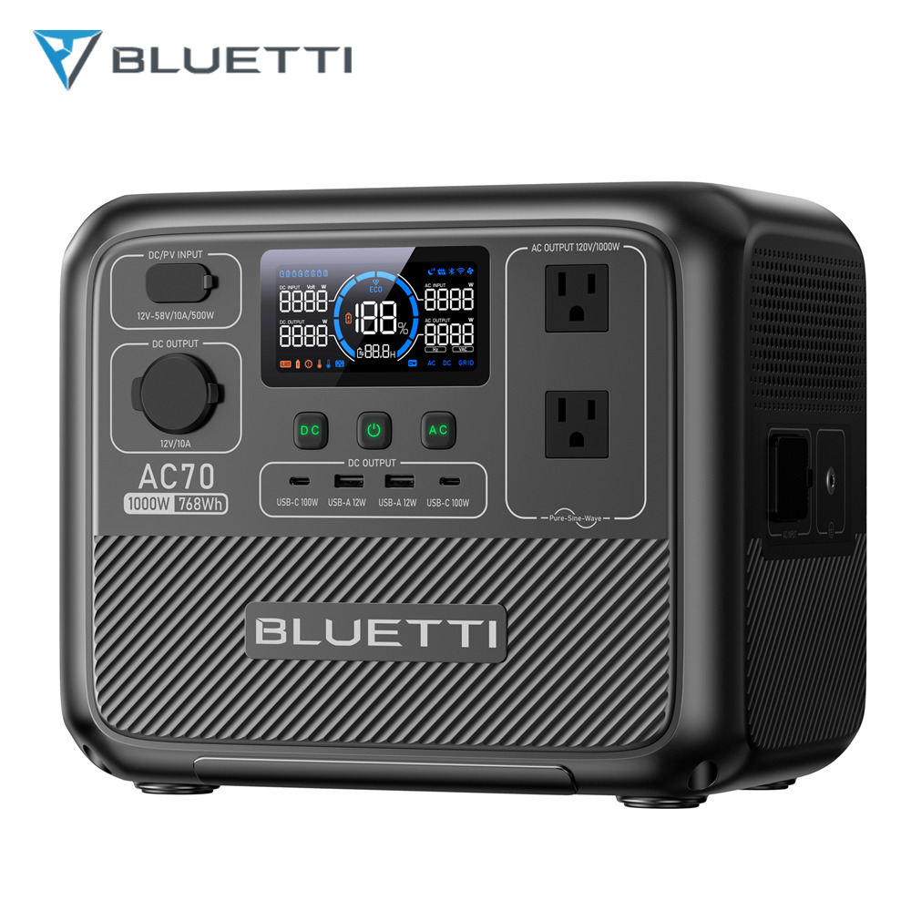 BLUETTI AC70 1000W 768Wh Portable Power Station LFP Solar Generator for Camping