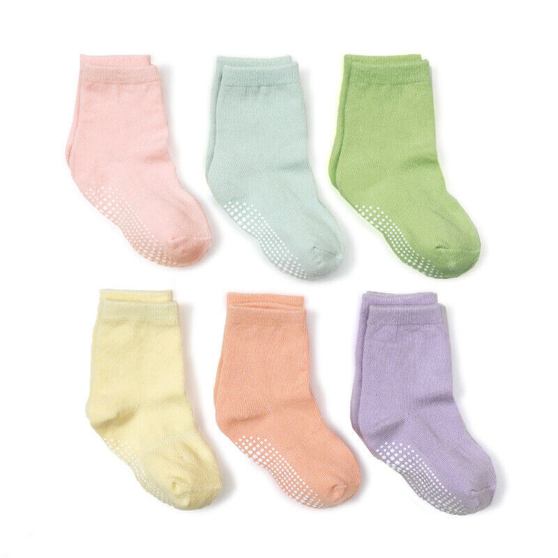6 Pairs Non Slip Socks with Grips for Baby Infant Toddlers Kids Girls 0 -7 Years