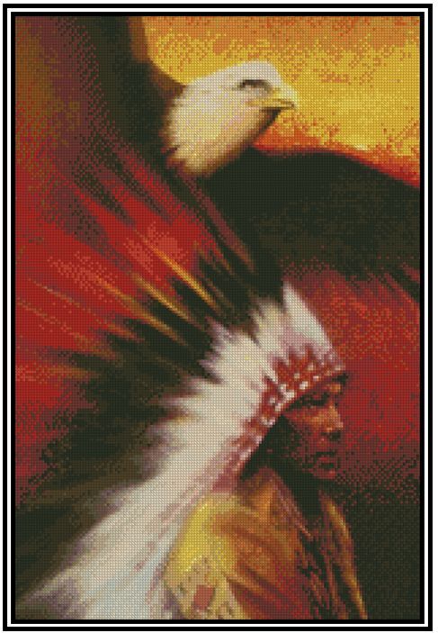 Counted Cross Stitch NATIVE AMERICAN Indian with Eagle COMPLETE KIT # 21-113