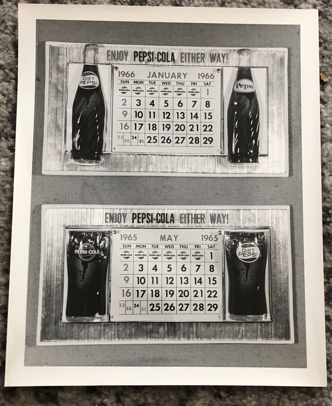 Pepsi Cola Soda Photograph Advertising Calendar Proof Promo 1960's Vintage Old