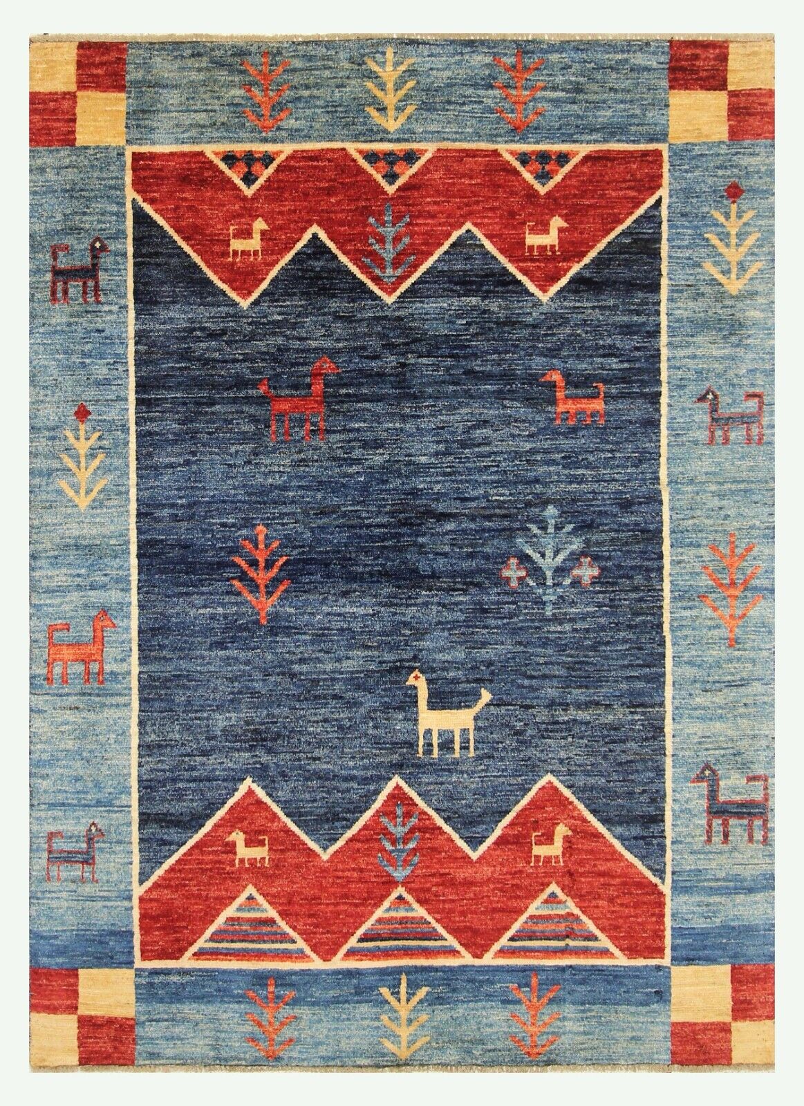5x7 ft Blue Gabbeh Tribal Afghan Hand Knotted Veg dye Wool Animal Rug