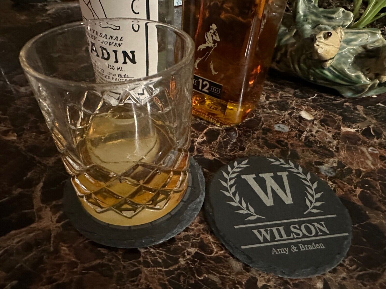 Personalized Slate Coasters Set of 4 Custom Laser Engraved - Your design or Ours